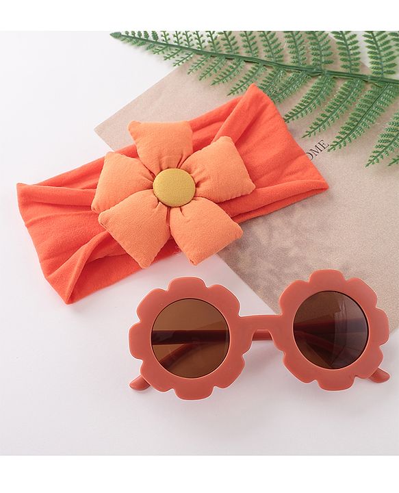 Babyhug Free Size Headband With Flower Applique & Sunglasses - Orange
