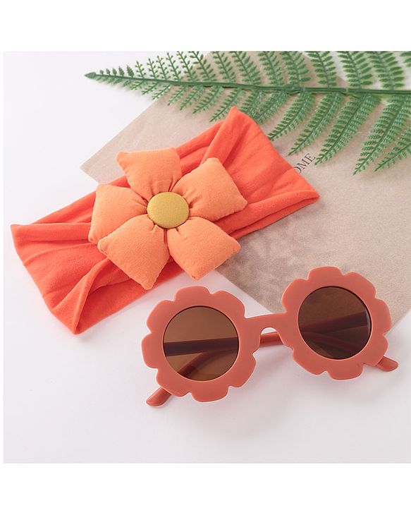 Babyhug Free Size Headband With Flower Applique & Sunglasses - Orange