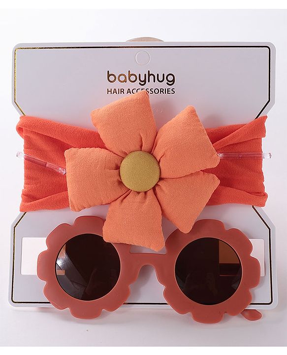 Babyhug Free Size Headband With Flower Applique & Sunglasses - Orange