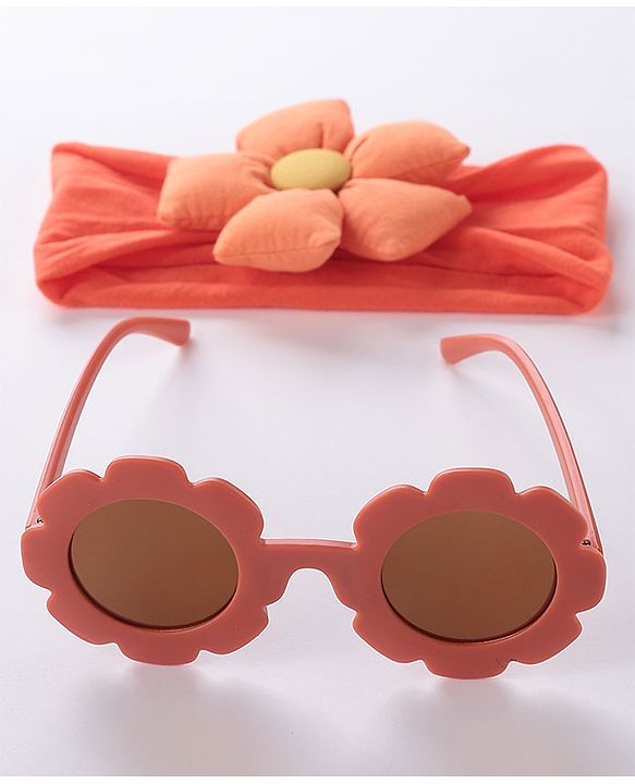 Babyhug Free Size Headband With Flower Applique & Sunglasses - Orange