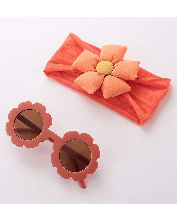 Babyhug Free Size Headband With Flower Applique & Sunglasses - Orange