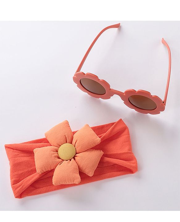 Babyhug Free Size Headband With Flower Applique & Sunglasses - Orange