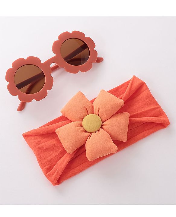 Babyhug Free Size Headband With Flower Applique & Sunglasses - Orange