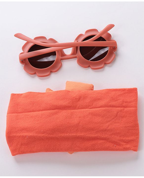 Babyhug Free Size Headband With Flower Applique & Sunglasses - Orange