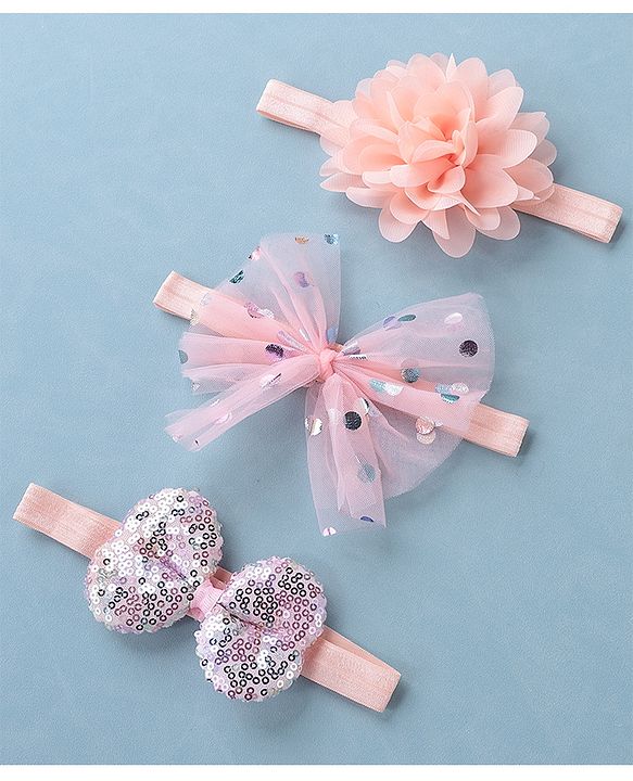 Babyhug Free Size Headbands With Bow & Floral Applique Pack of 3 - Multicolor