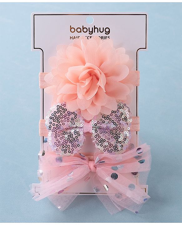 Babyhug Free Size Headbands With Bow & Floral Applique Pack of 3 - Multicolor