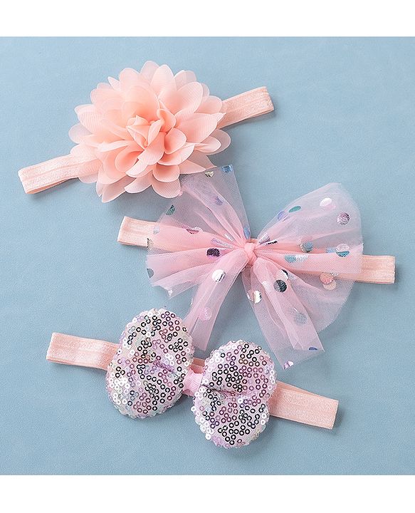Babyhug Free Size Headbands With Bow & Floral Applique Pack of 3 - Multicolor