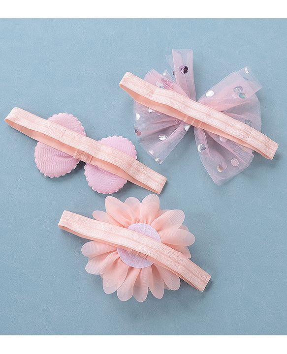Babyhug Free Size Headbands With Bow & Floral Applique Pack of 3 - Multicolor