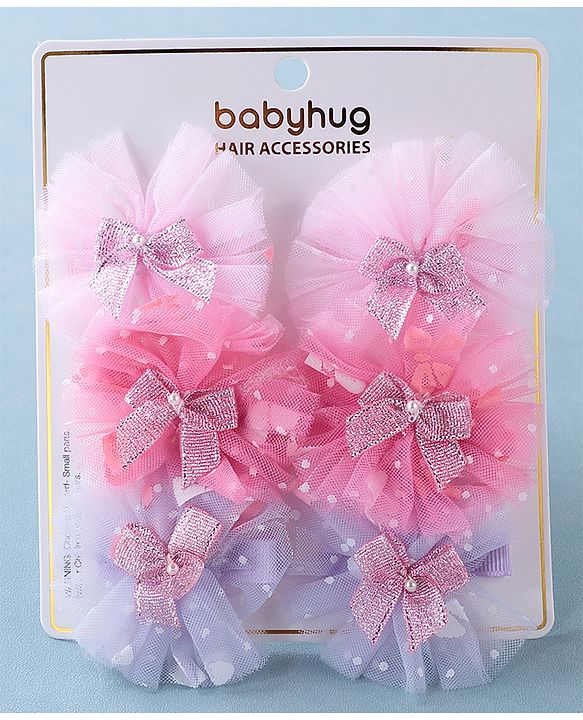 Babyhug Free Size Hair Pins Pack of 6 - Purple & Pink