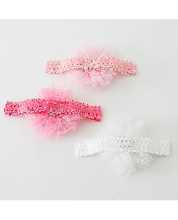 Babyhug Free Size Lace Headbands with Bow & Beads Pack of 3 - Multicolor