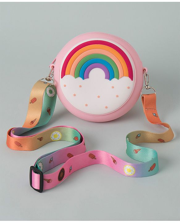 Babyhug Sling Bag  with Rainbow Print  -  Pink