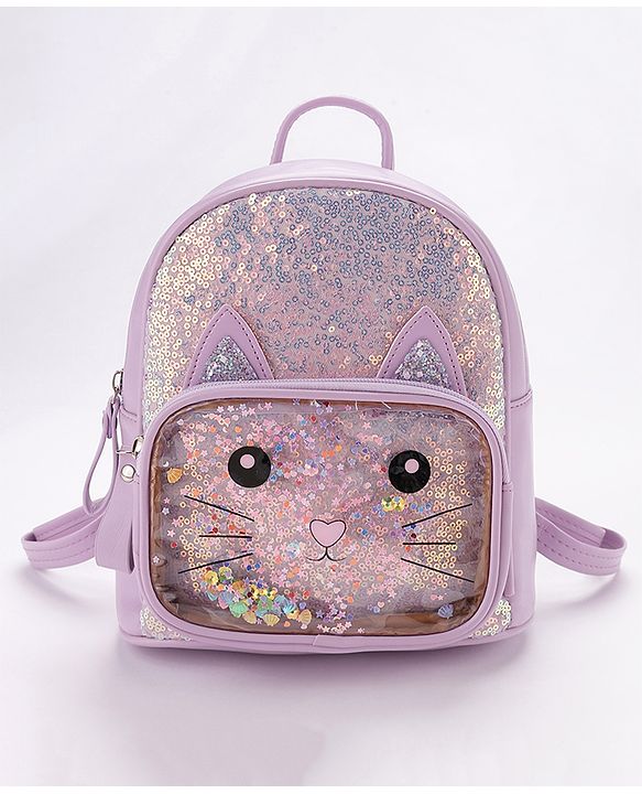 Babyhug Fashion Backpack With Kitty Face Design - Purple