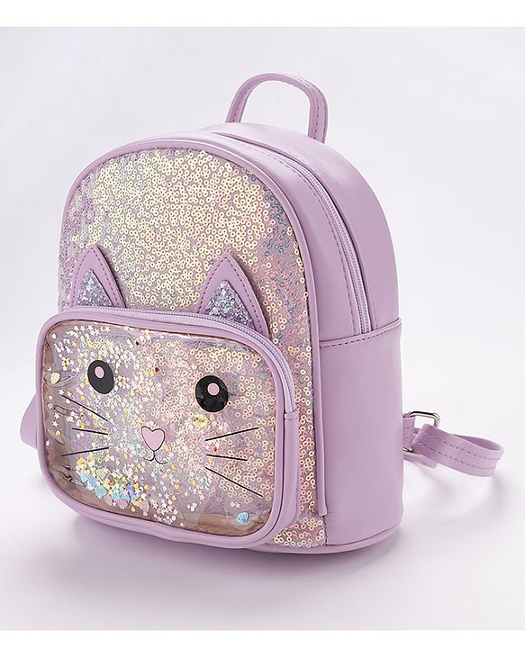 Babyhug Fashion Backpack With Kitty Face Design - Purple