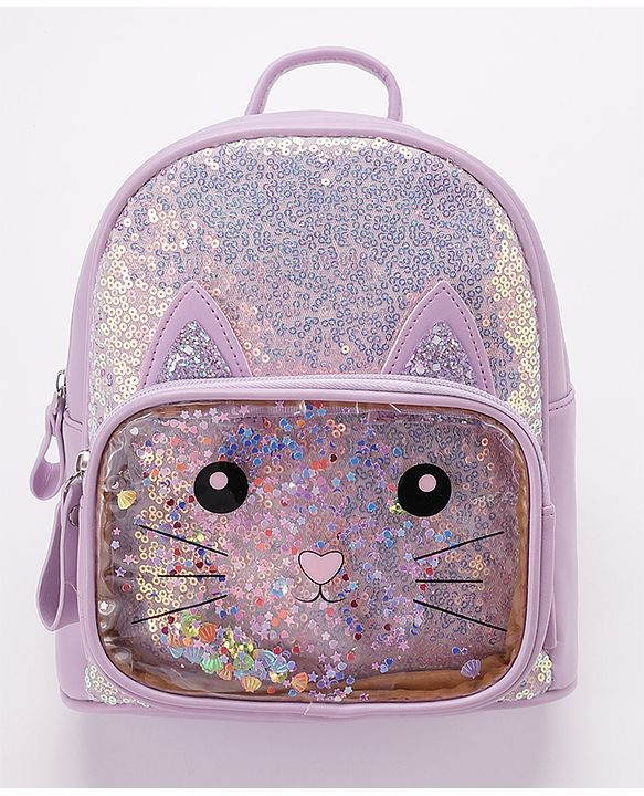 Babyhug Fashion Backpack With Kitty Face Design - Purple