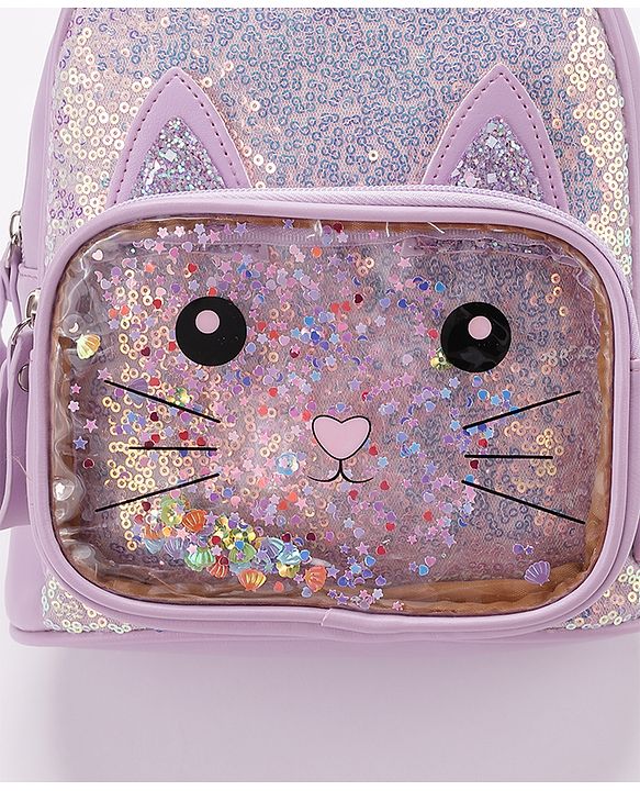 Babyhug Fashion Backpack With Kitty Face Design - Purple