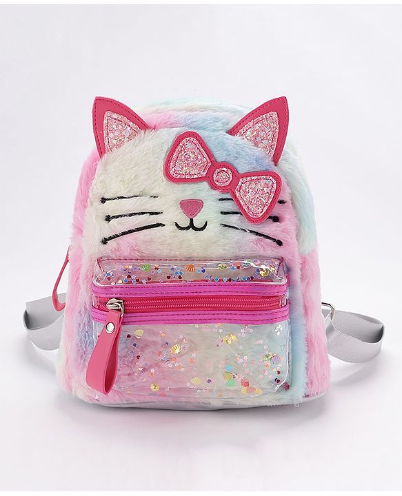 Babyhug Fashion Backpack With Kitty Face Design & Bow - Mulitcolor