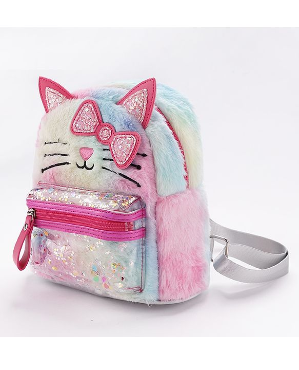 Babyhug Fashion Backpack With Kitty Face Design & Bow - Mulitcolor
