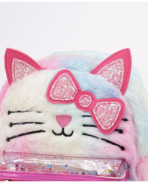 Babyhug Fashion Backpack With Kitty Face Design & Bow - Mulitcolor