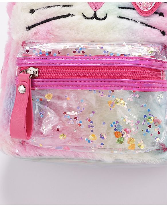 Babyhug Fashion Backpack With Kitty Face Design & Bow - Mulitcolor