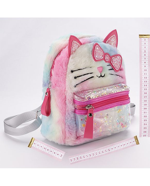 Babyhug Fashion Backpack With Kitty Face Design & Bow - Mulitcolor