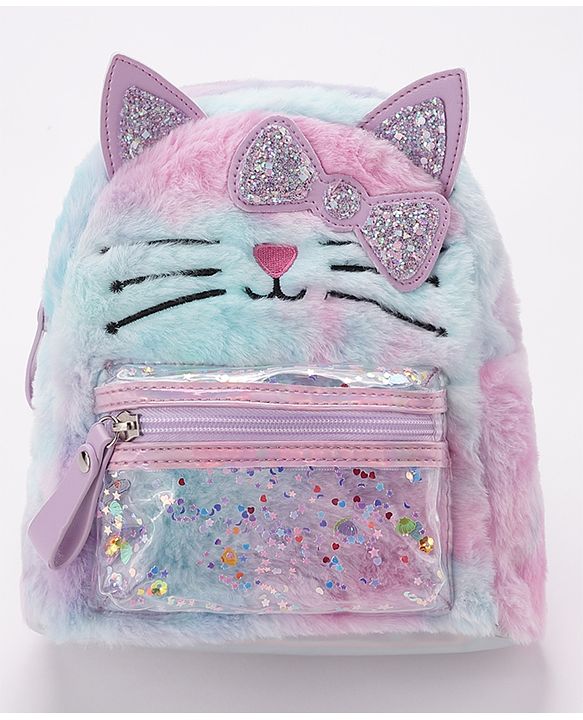 Babyhug Fashion Backpack With Kitty Face Design & Bow - Mulitcolor