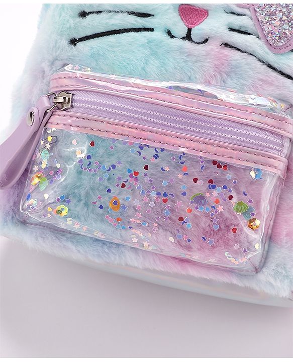 Babyhug Fashion Backpack With Kitty Face Design & Bow - Mulitcolor