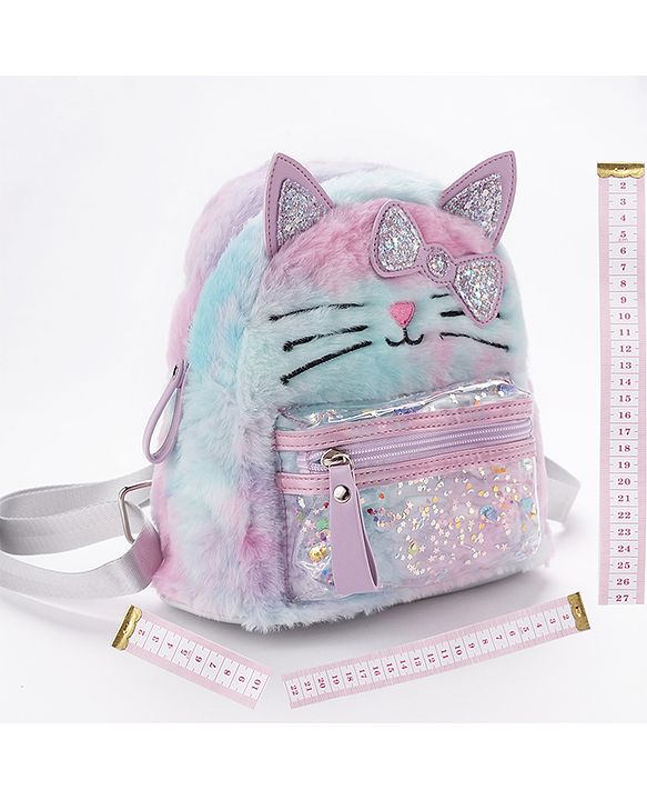 Babyhug Fashion Backpack With Kitty Face Design & Bow - Mulitcolor