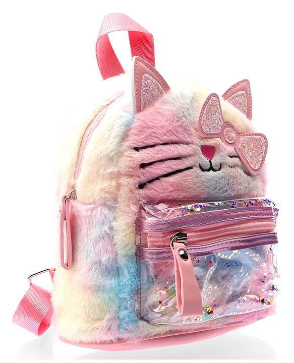 Babyhug Fashion Backpack With Kitty Face Design & Bow - Mulitcolor