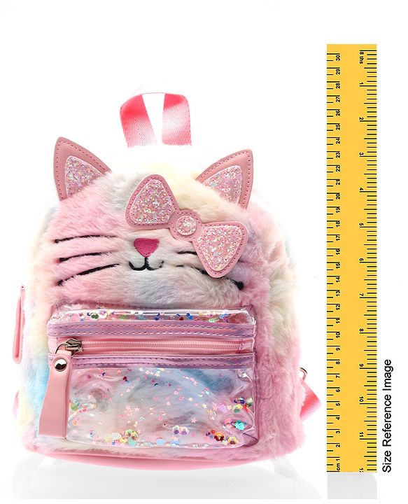 Babyhug Fashion Backpack With Kitty Face Design & Bow - Mulitcolor