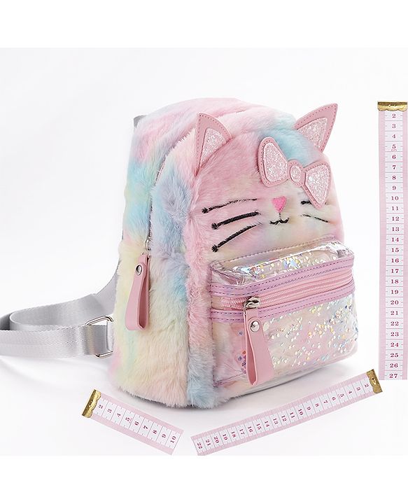 Babyhug Fashion Backpack With Kitty Face Design & Bow - Mulitcolor