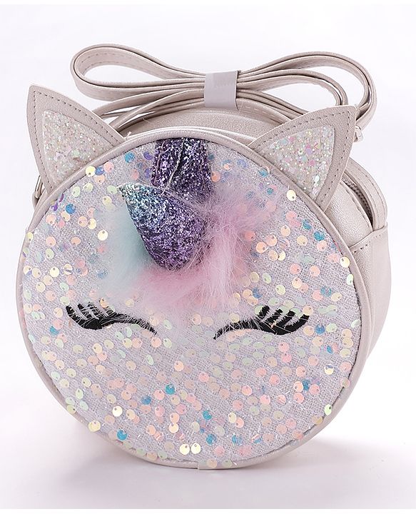 Babyhug Sling Bag Unicorn Print- Silver
