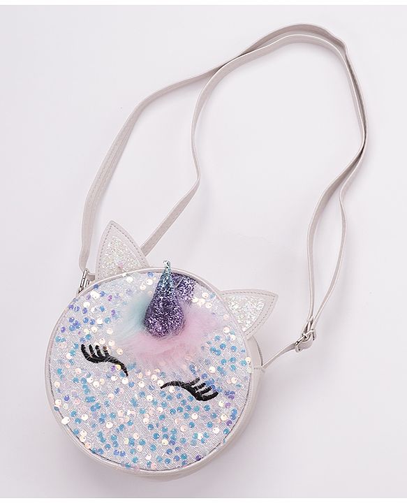 Babyhug Sling Bag Unicorn Print- Silver