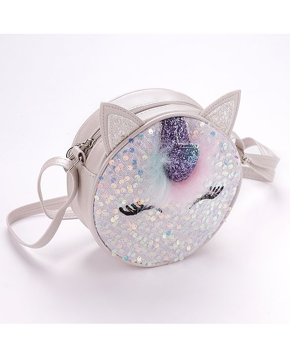 Babyhug Sling Bag Unicorn Print- Silver