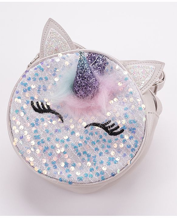 Babyhug Sling Bag Unicorn Print- Silver