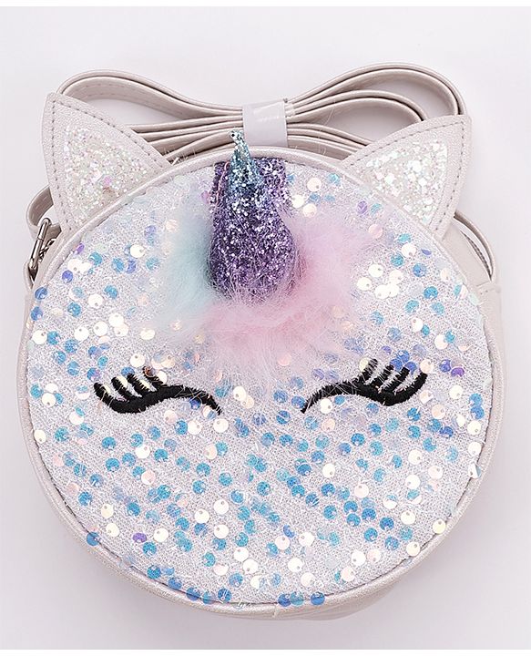 Babyhug Sling Bag Unicorn Print- Silver