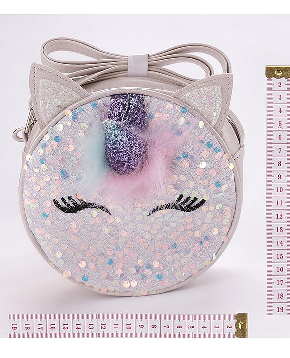 Babyhug Sling Bag Unicorn Print- Silver
