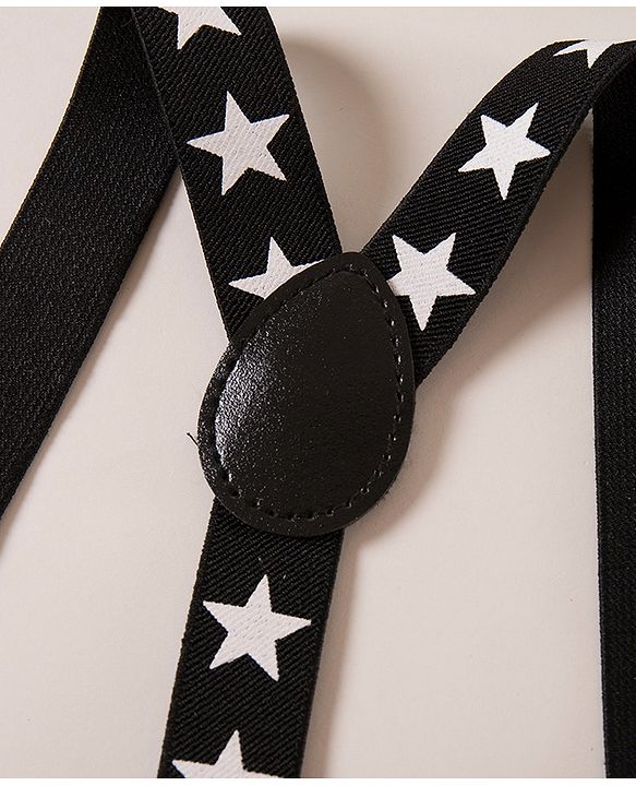 Babyhug Free Size Stars Printed Bow and Suspender Set - Black