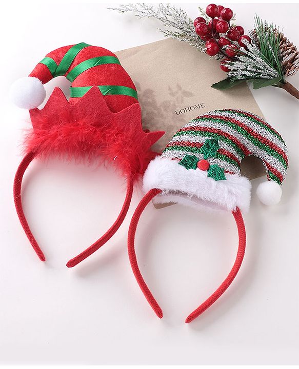 Babyhug Free Size Hair Bands With Christmas Hat Design Pack of 2- Red