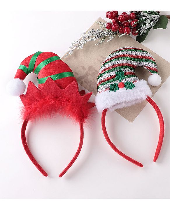 Babyhug Free Size Hair Bands With Christmas Hat Design Pack of 2- Red