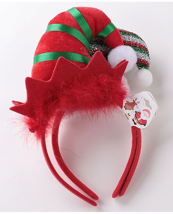 Babyhug Free Size Hair Bands With Christmas Hat Design Pack of 2- Red