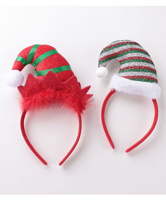 Babyhug Free Size Hair Bands With Christmas Hat Design Pack of 2- Red