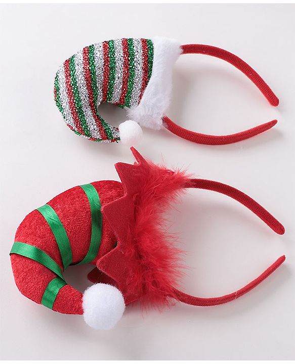 Babyhug Free Size Hair Bands With Christmas Hat Design Pack of 2- Red