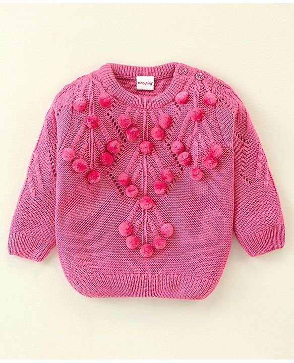 Babyhug Full Sleeves Sweater With Cable Knit Design - Fushia