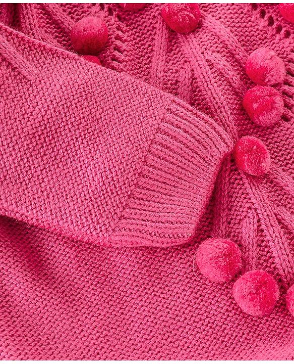 Babyhug Full Sleeves Sweater With Cable Knit Design - Fushia