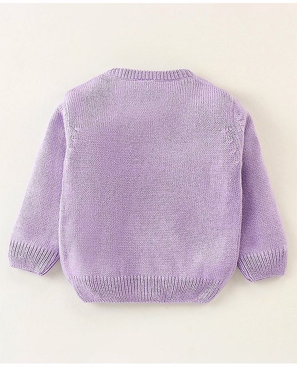 Babyhug Full Sleeves Sweater With Cable Knit Floral Design - Purple