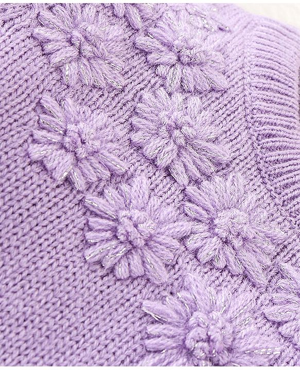 Babyhug Full Sleeves Sweater With Cable Knit Floral Design - Purple