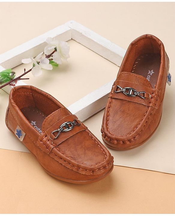 Cute Walk by Babyhug Slip On Solid Formal & Partywear Shoes with Chain Applique - Brown