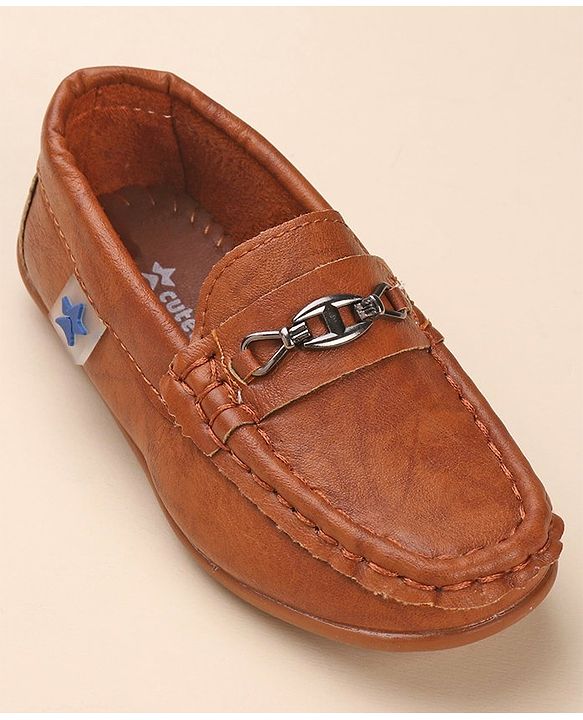 Cute Walk by Babyhug Slip On Solid Formal & Partywear Shoes with Chain Applique - Brown