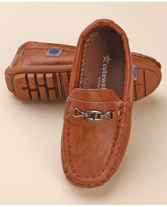 Cute Walk by Babyhug Slip On Solid Formal & Partywear Shoes with Chain Applique - Brown