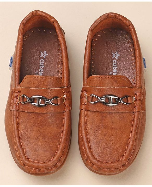 Cute Walk by Babyhug Slip On Solid Formal & Partywear Shoes with Chain Applique - Brown
